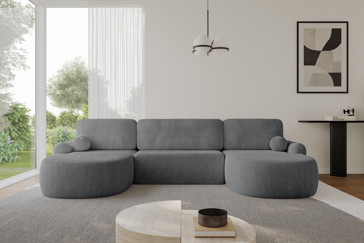WOHNLANDSCHAFT mit Schlaffunktion und Bettkasten LIRA-U - 335x172x89 Dunkelgrau - Anthrazit, Holzwerkstoff/Textil (335/89/172cm) - ALTDECOR