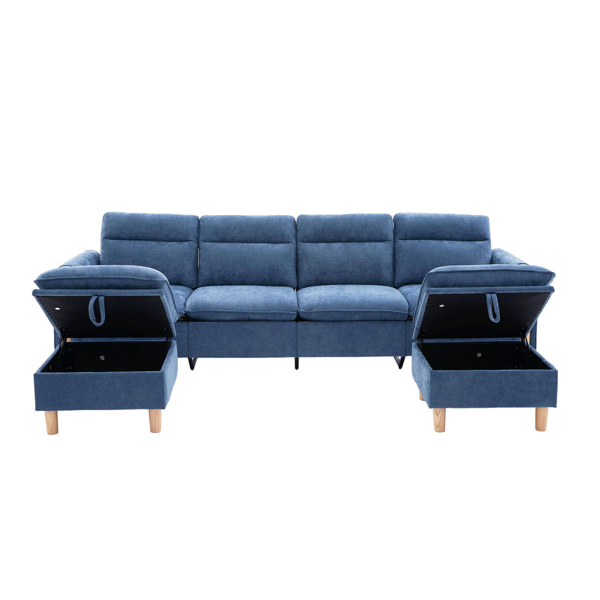 WOHNLANDSCHAFT DE-33935 modular mit Stauraumhockern Blau - Blau, Holz (77/86/261cm) - ComfortXL