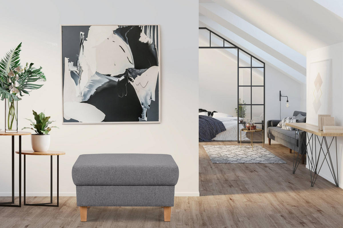 SITZHOCKER ERISO Polsterhocker aufklappbarer, Strukturstoff, dunkelgrau - Dunkelgrau/Braun, Textil (71/43/71cm) - KONSIMO®