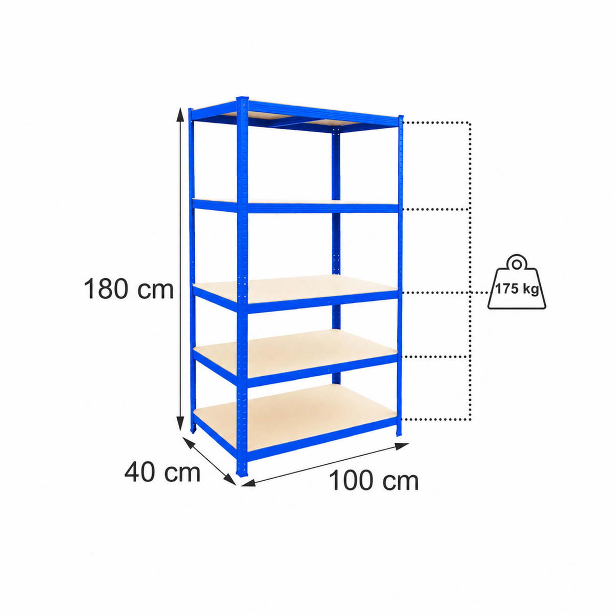 RAFT Albastru pentru sarcini grele 5 polițe - multicolor, material plastic/compozit lemnos (100/180/40cm) - Relaxdays