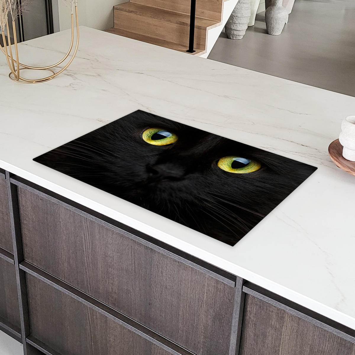 HERDABDECKPLATTE Katze - Augen - Gelb - Schwarz Ceranfeldabdeckung 85x52 cm - Schwarz, Kunststoff (85/52/0.2cm) - MuchoWow