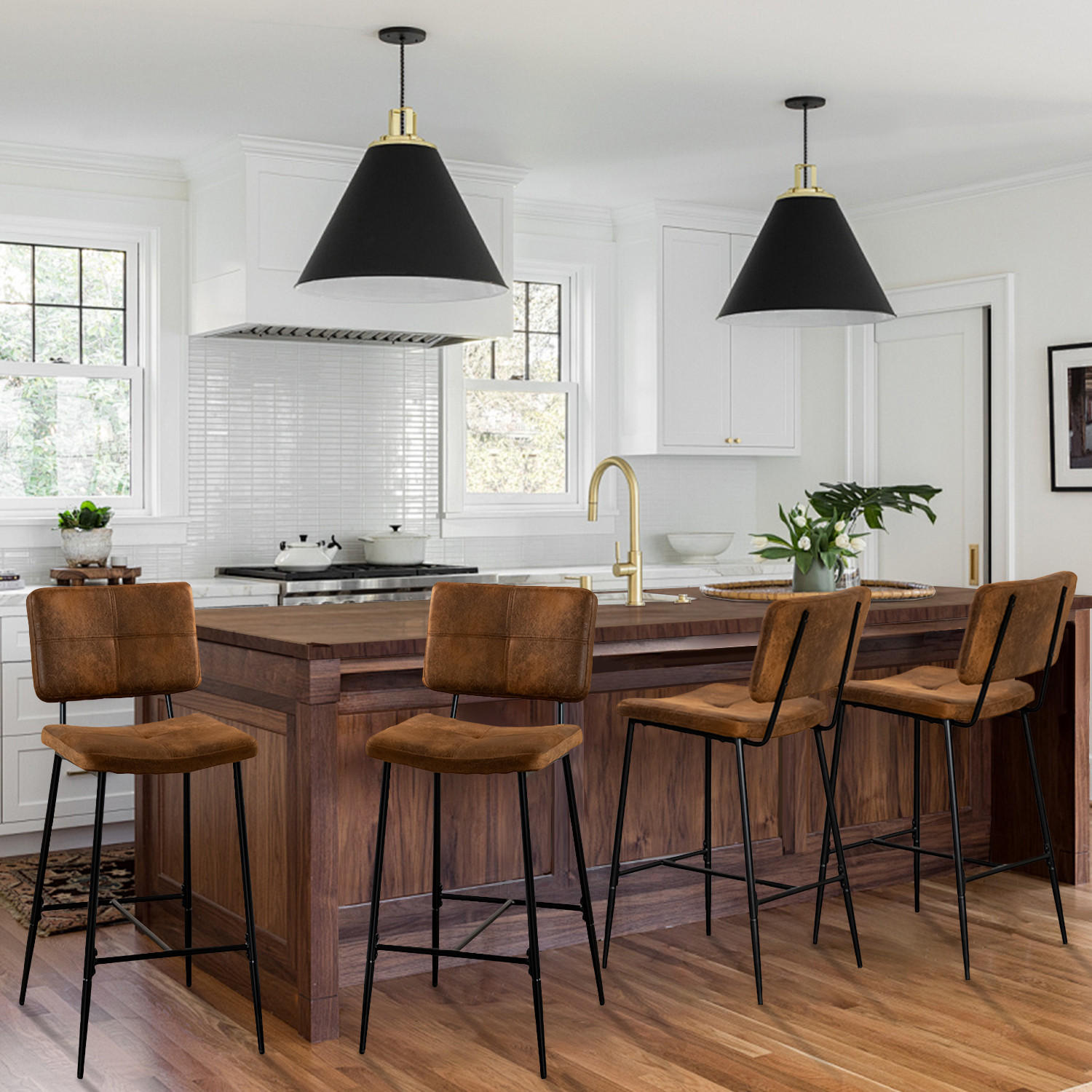 BARHOCKER-SET 4 Stück in Eisen Mikrofaser - Braun, Metall (46.5/104/53cm) - Meubles Cosy