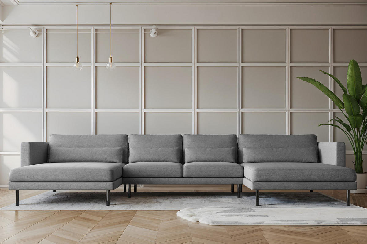 ECKSOFA DANI In U-Form Stilvolles Stoff Verita Stahl - Silberfarben, Holz/Textil (174/391cm) - Kaiser Möbel