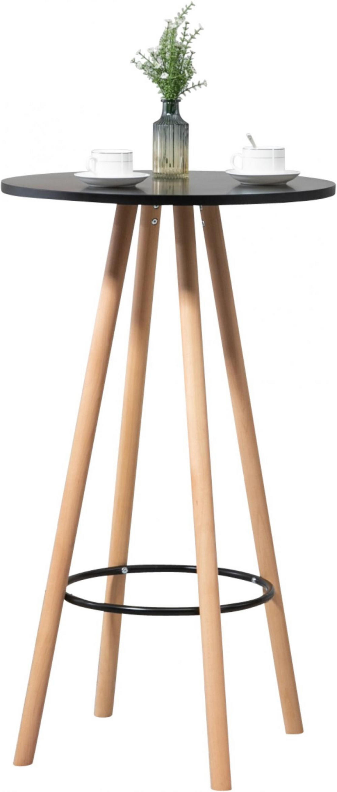 STEHTISCH rund 60 cm Holz natura/schwarz - Eukalyptusholzfarben/Schwarz, Holz (60/60/107cm) - CLP