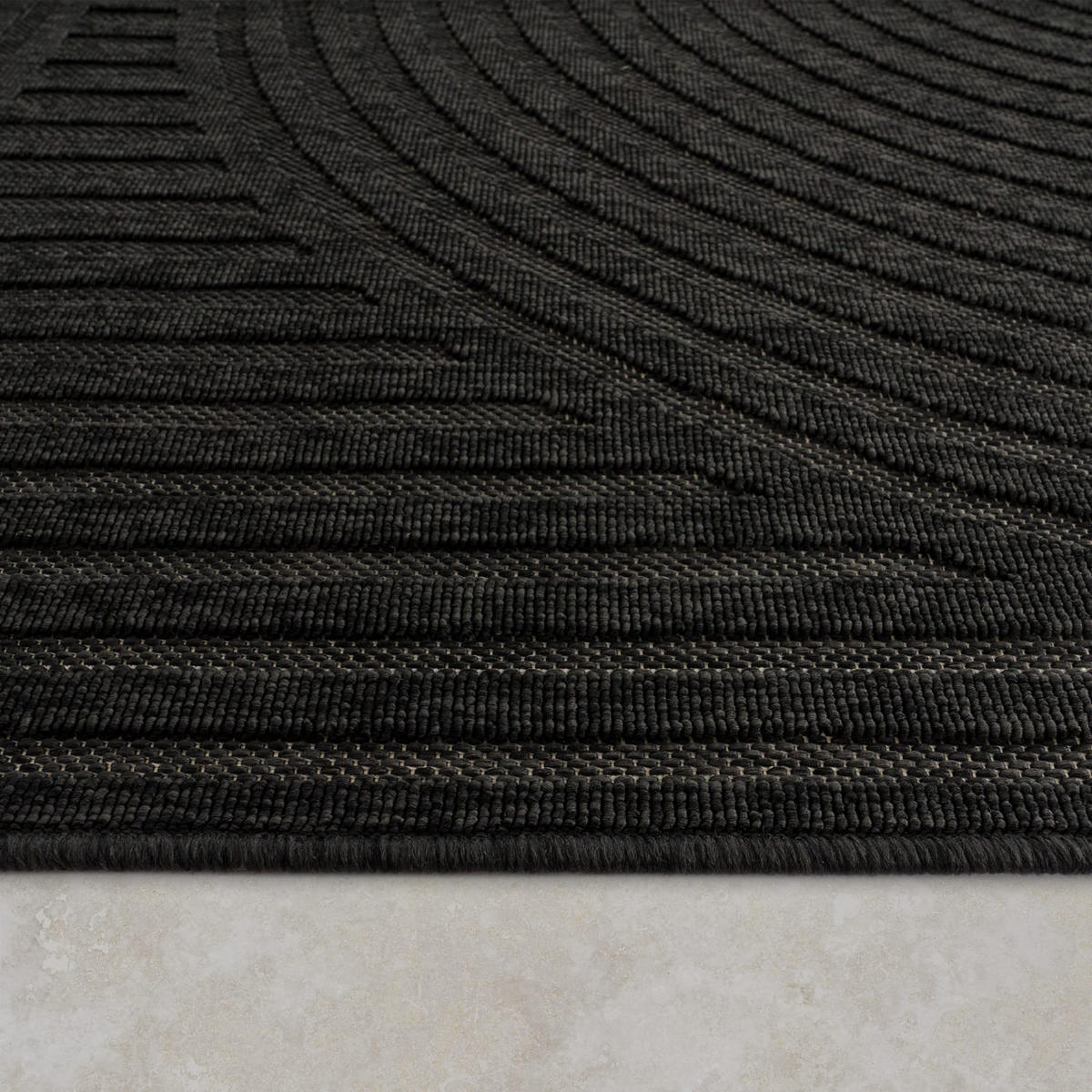 OUTDOOR Teppich Unifarben Spiralmuster Balkon, Terrasse schmutzabweisend Anthrazit Rechteckig 160x230 - Anthrazit, Textil (160/230cm) - KADIMA DESIGN