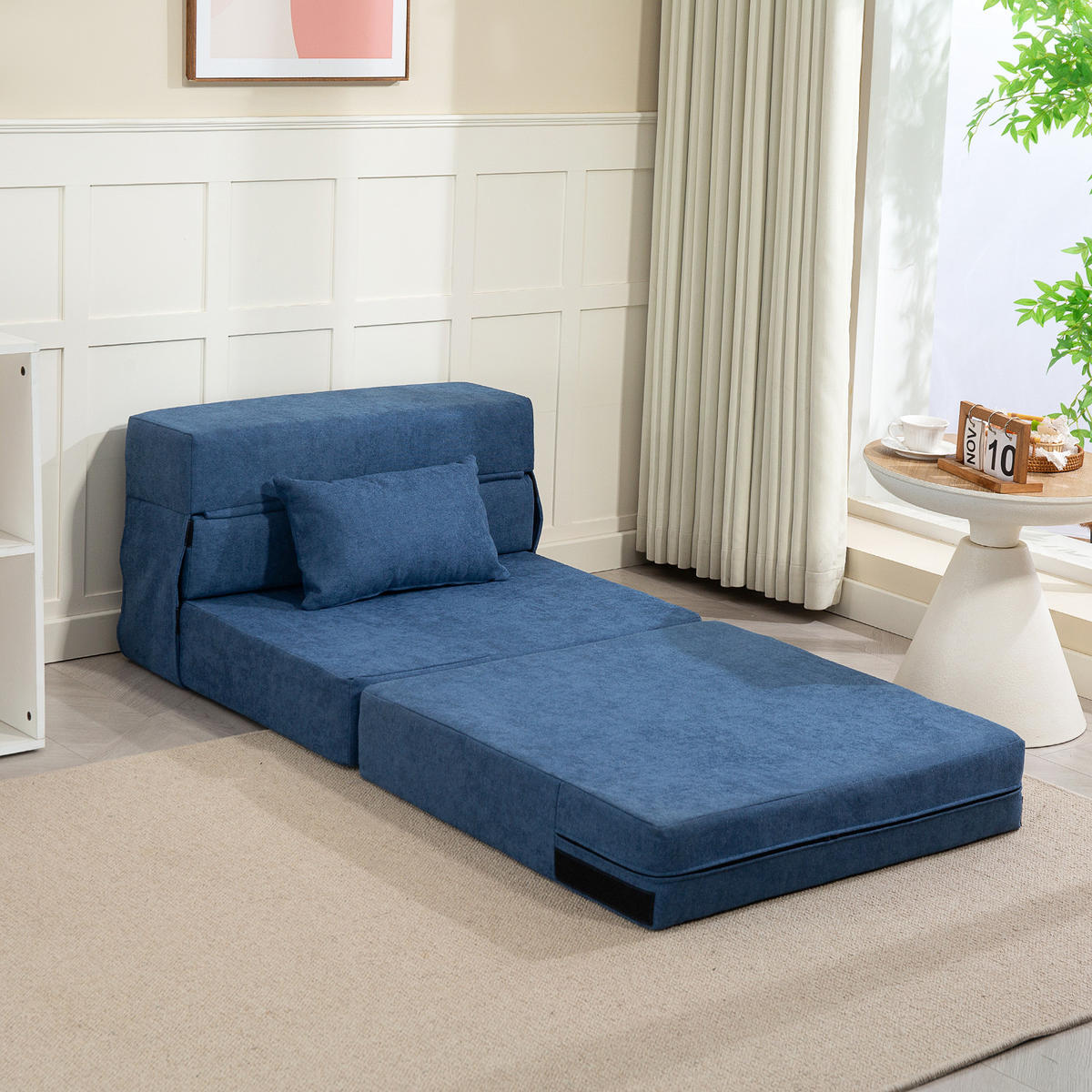 3 in 1 Schlafsessel, klappbares Schlafsofa mit Bettfunktion, Lendenkissen, Blau - Blau, Kunststoff (80/15/210cm) - HOMCOM
