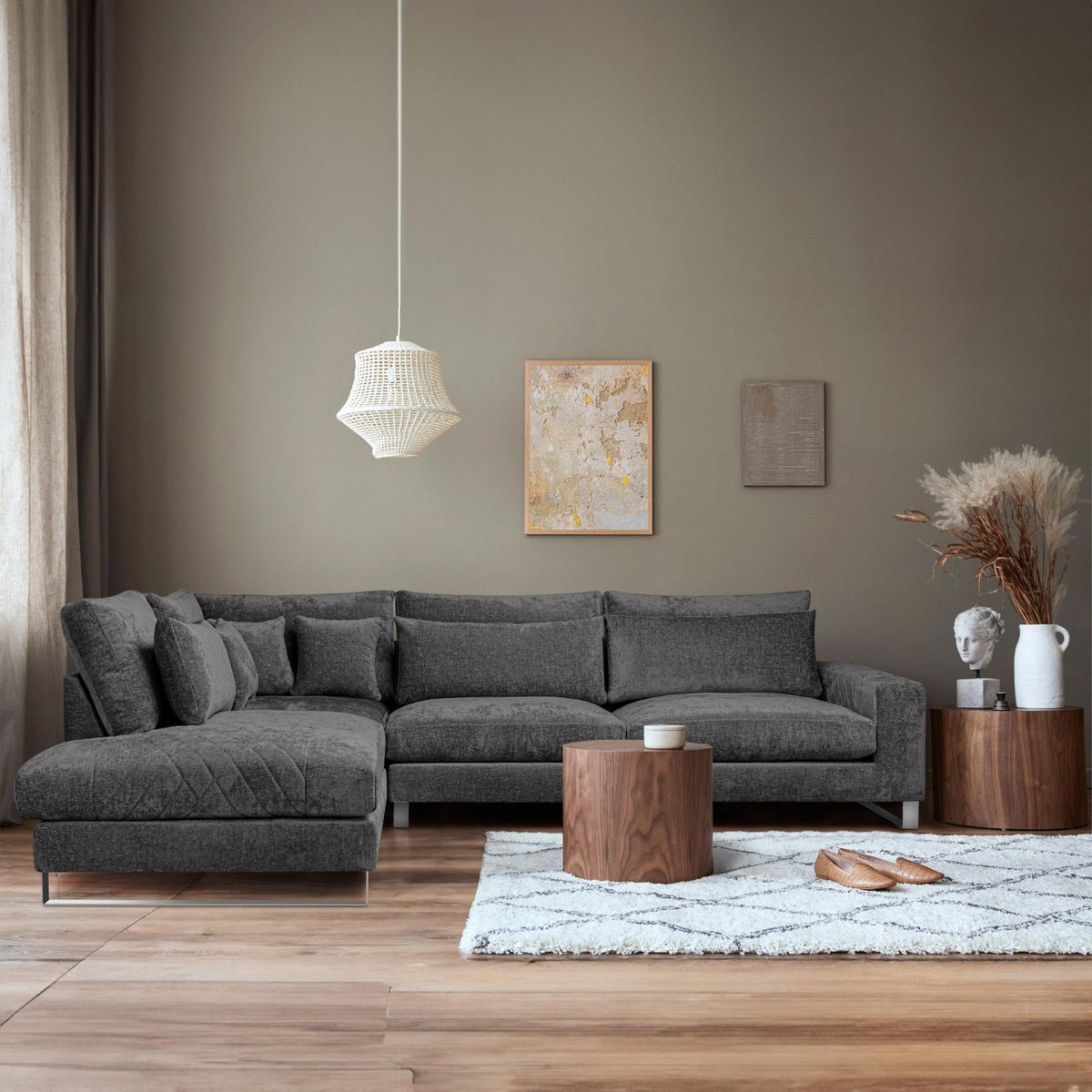 ECKSOFA LINKS BRENTIS Chenille-Stoff, Grau - Grau, Textil (314/224cm) - KONSIMO®
