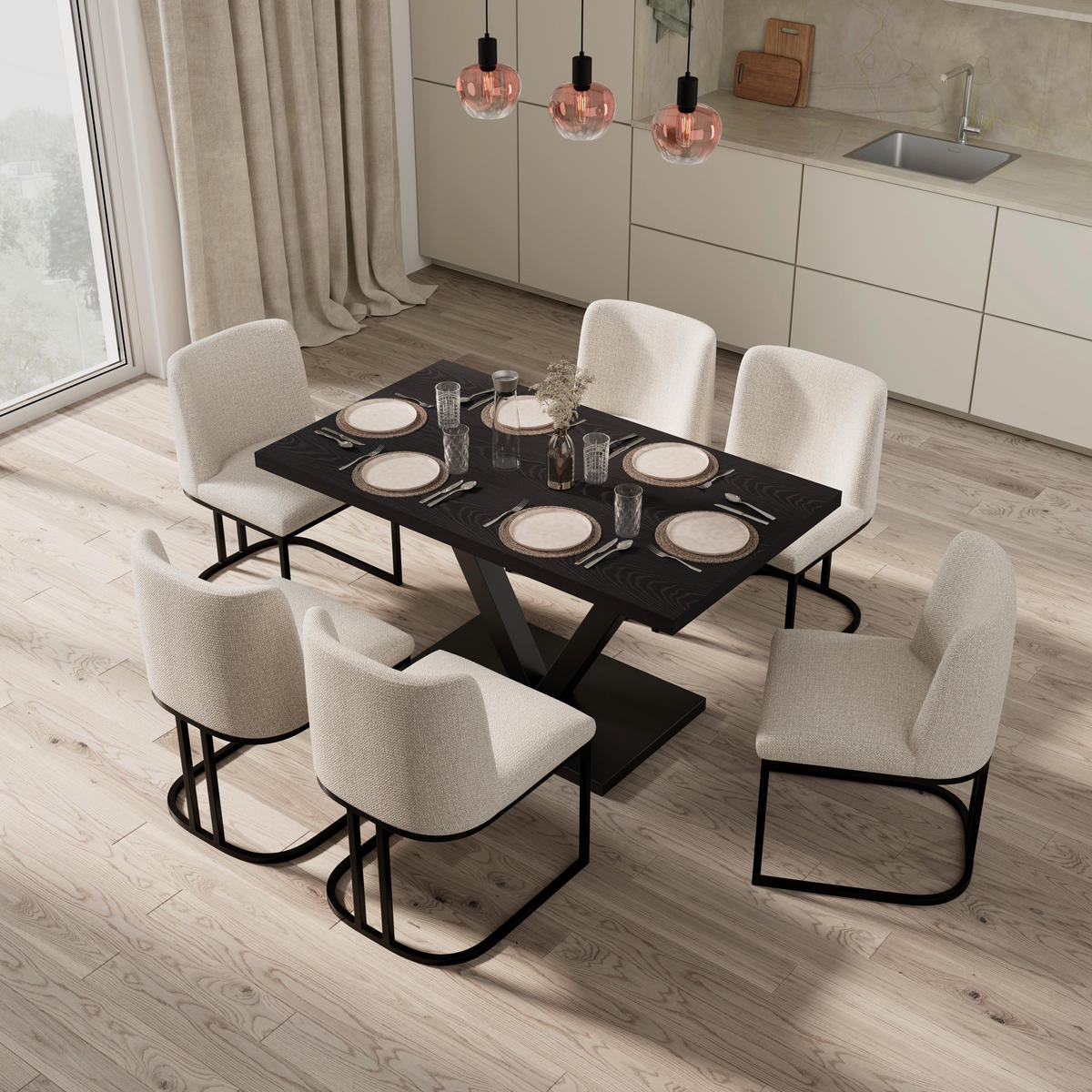 ESSTISCH Loca Schwarz MDF ca. 140 /80 /76 cm - Schwarz, Holz (80/140/76cm) - Bessagi Home