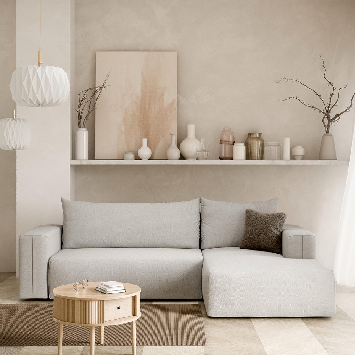 ECKSOFA Bliss 3 Sitzplätze Hellgrau - Grau, Holz (268/163cm) - Petits-meubles