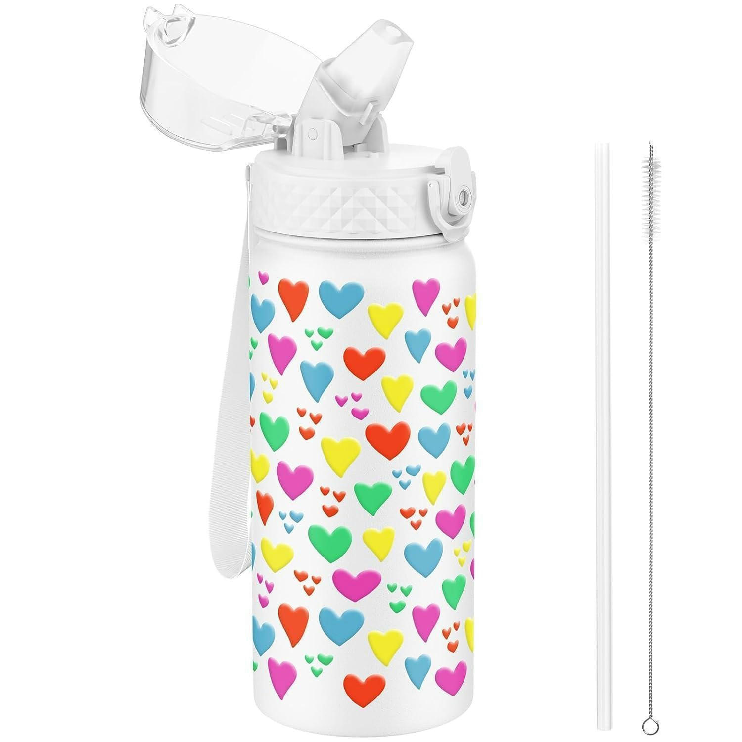 TRINKFLASCHE Kinder 550 ml Edelstahl mit Strohhalm und auslaufsicherem Deckel - Multicolor, Metall (7.5/7.5cm)