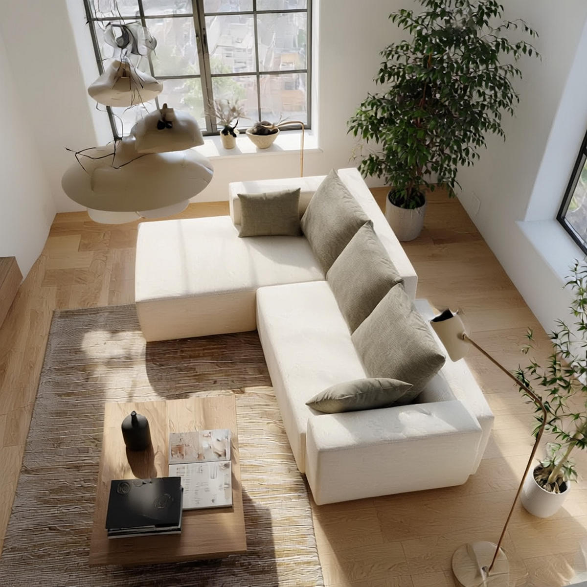 ECKSOFA Luna Weiß Sand 3-Sitzer Links - Weiß, Textil (267/175cm) - COCO Living