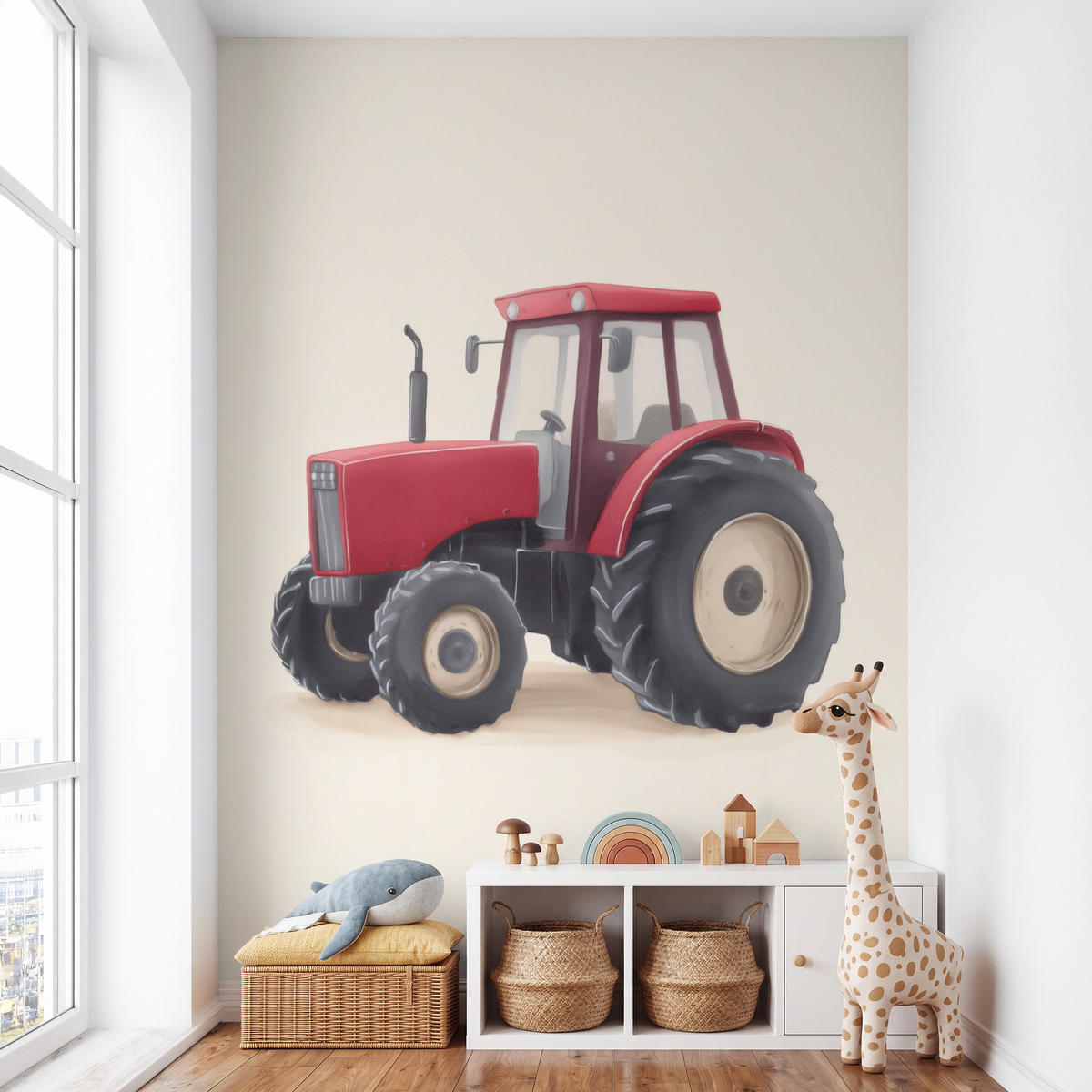 KINDERTAPETE - Traktor - Minimalistisch - Illustration - Rot - 200x300 cm - Rot, Papier (200/300cm) - OnlyWow