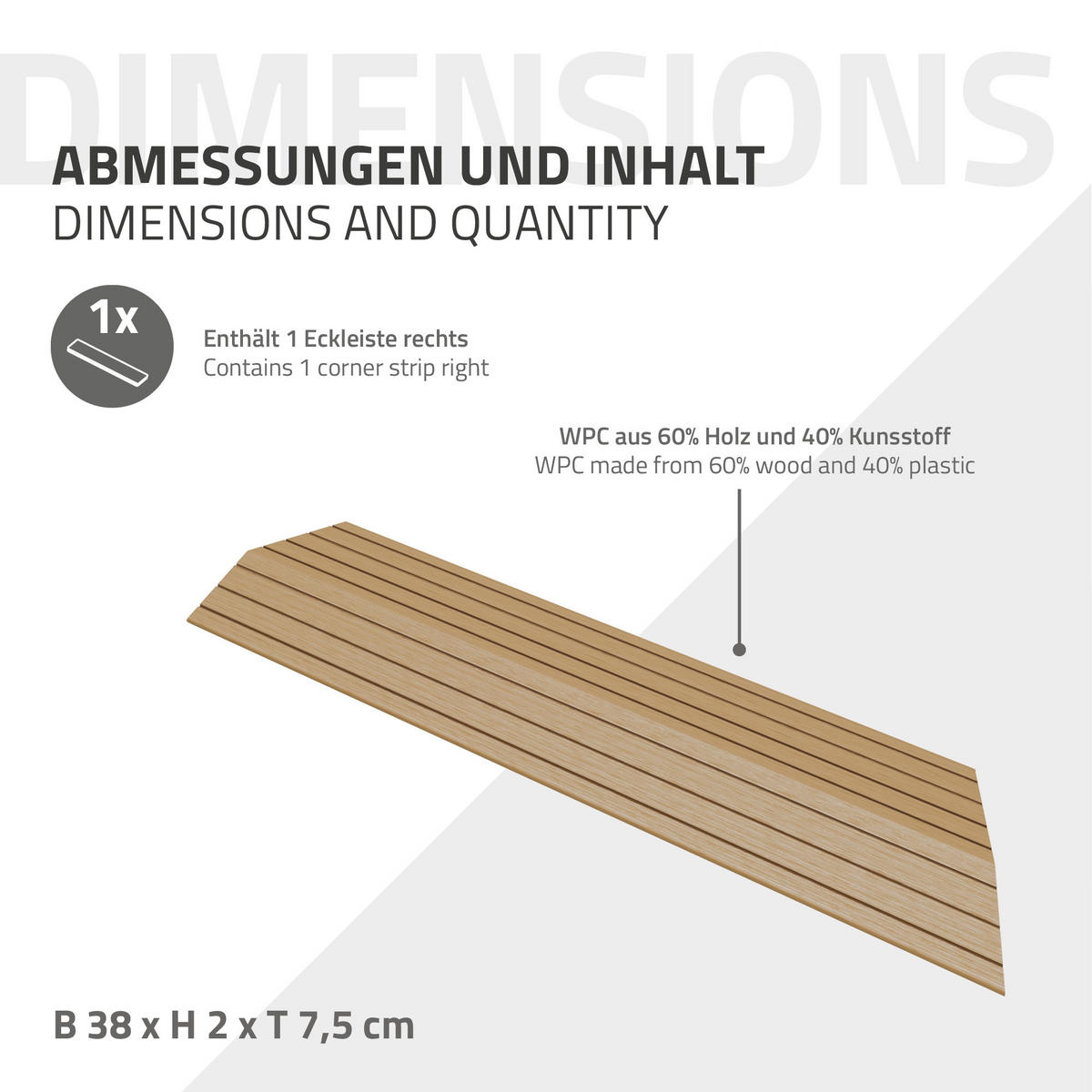 ZÁVĚROVÁ LIŠTA WPC pravý roh teak - barva starého dubu, kompozitní dřevo (38/2/7.5cm) - ML-DESIGN