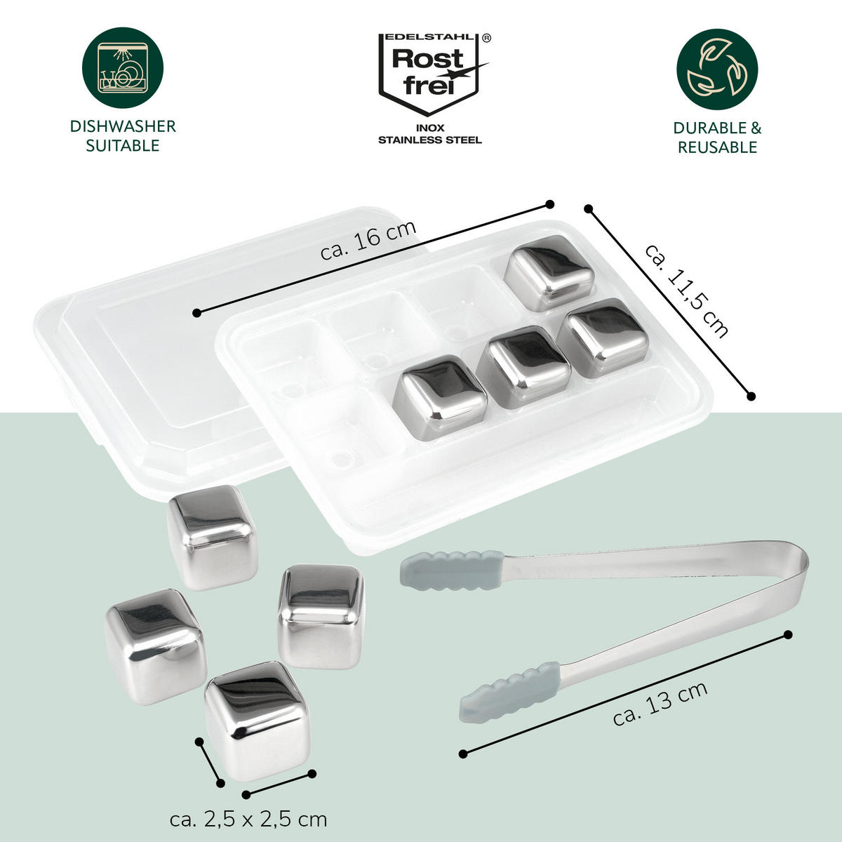 EISWÜRFEL 10-er-Set, silber, Edelstahl - Edelstahlfarben, Metall (16/3/11.5cm) - bremermann