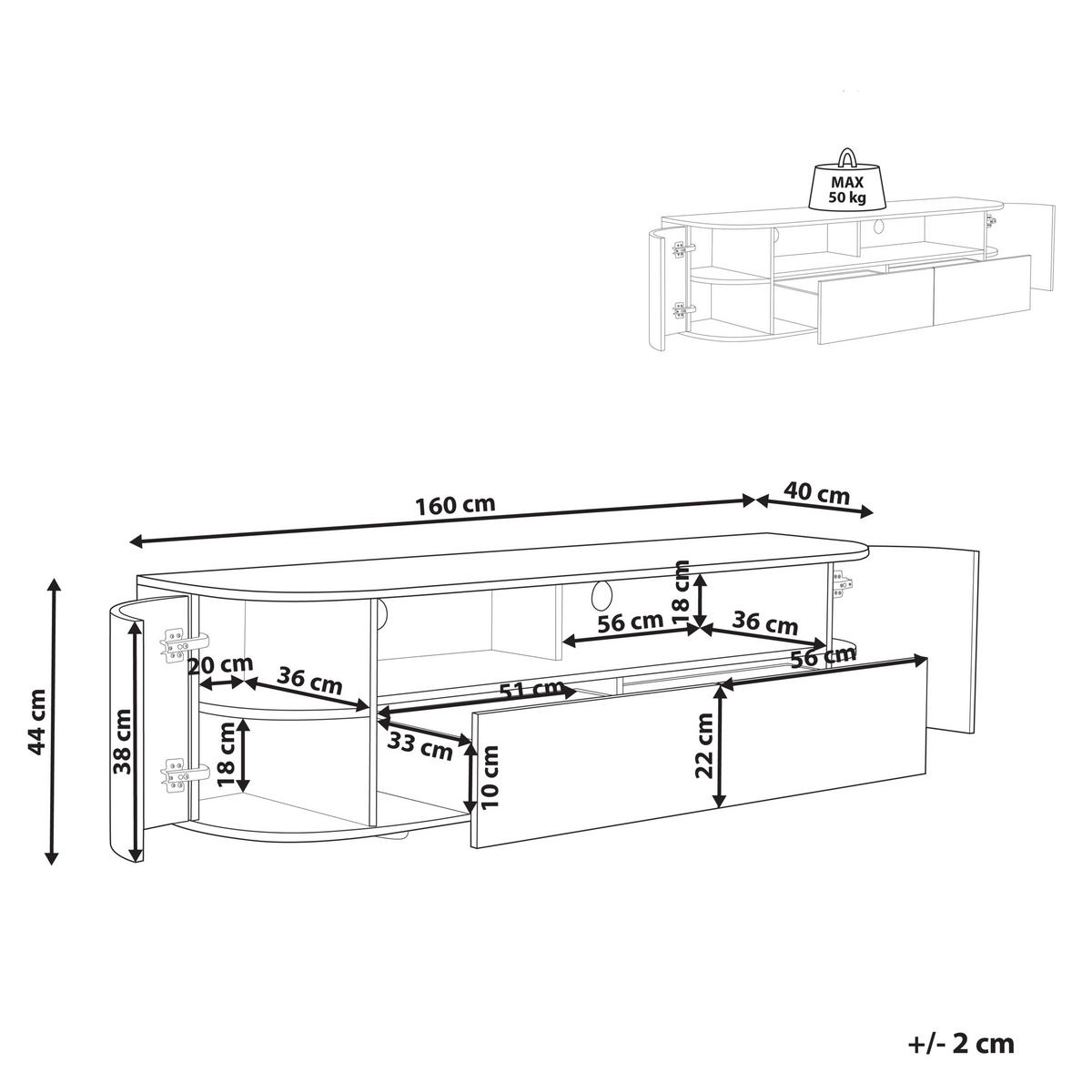 TV-MÖBEL Hellbraun, Schwarz JEROME 40/160/44 cm - Hellbraun, Holzwerkstoff (160/44/40cm) - Beliani