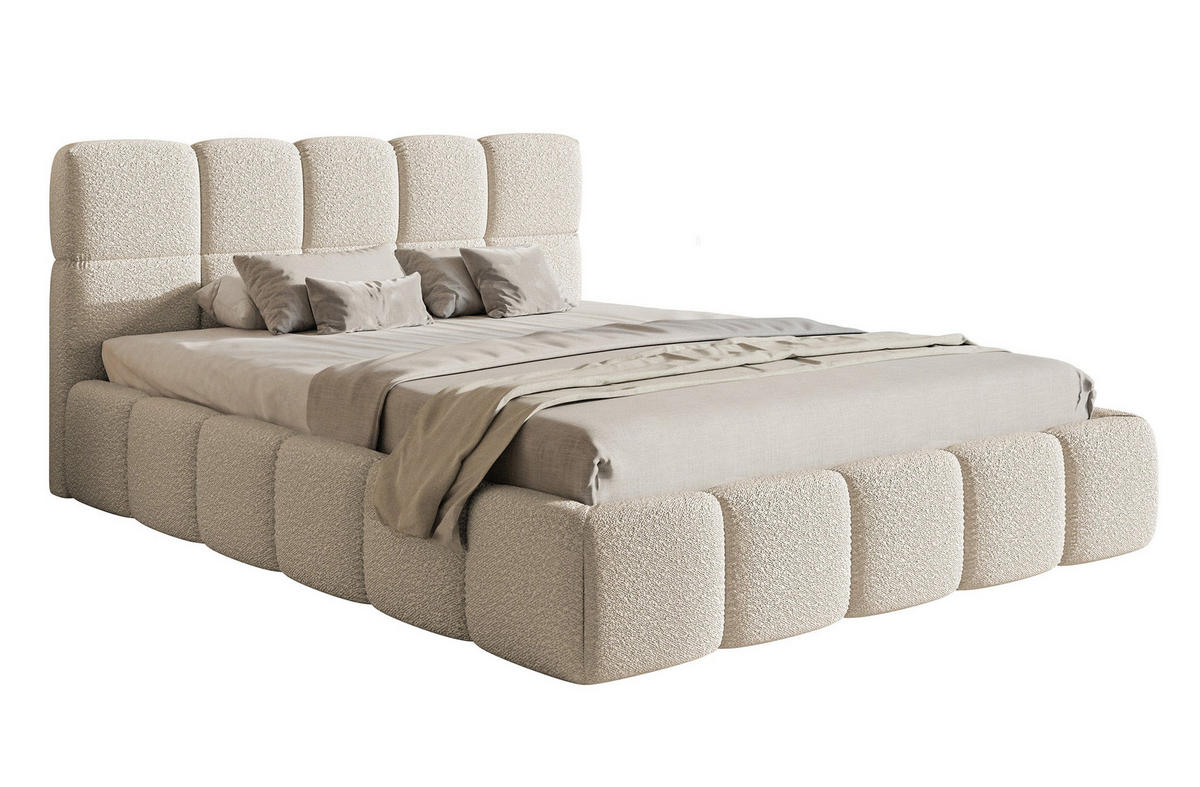 POLSTERBETT Cloudy Hellbeige Boucle mit Bettkasten 180 cm - Beige/Schwarz, Textil (180/200cm) - Selsey