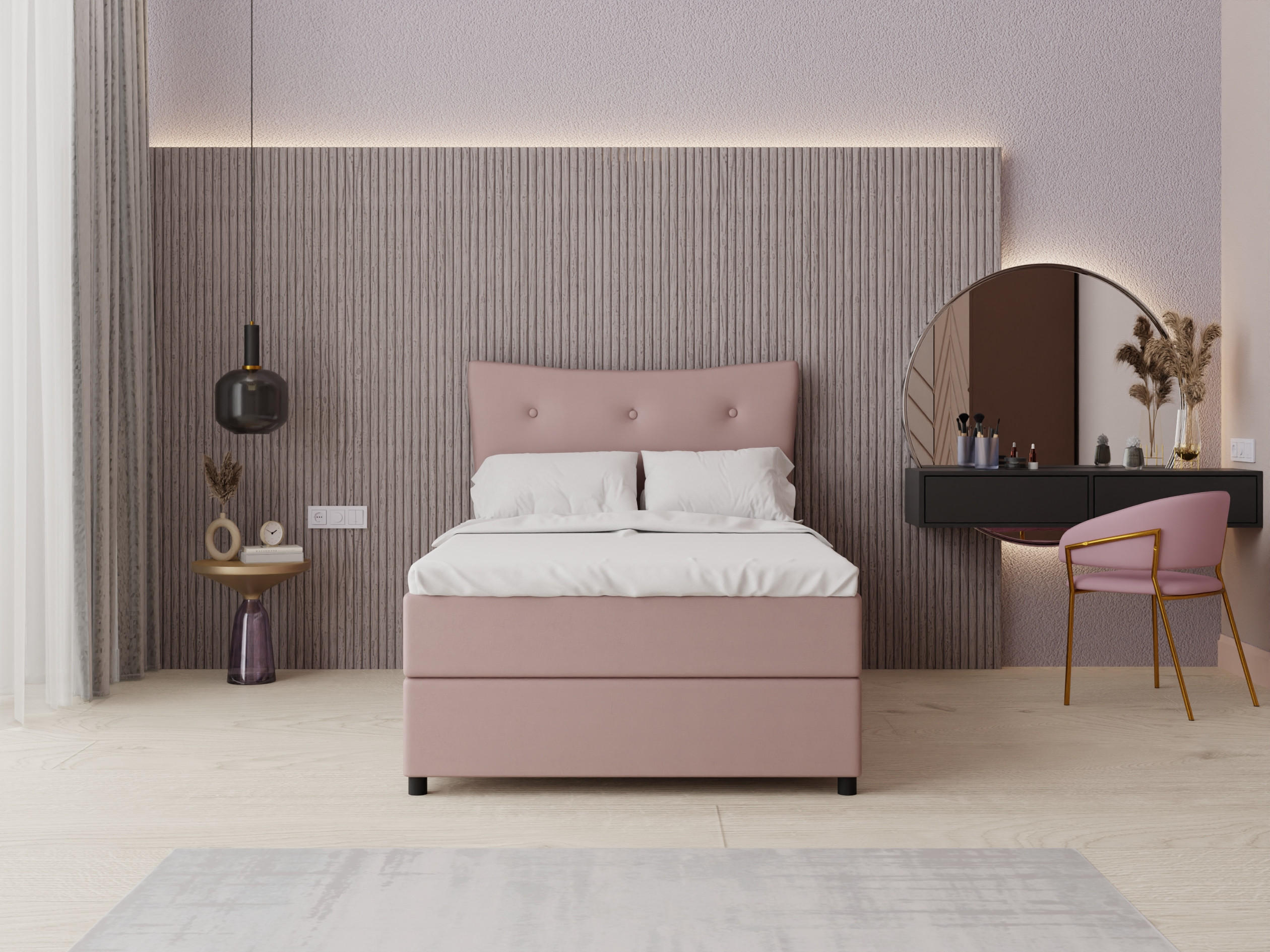 BOXBETT Nevada 100x200 cm Polsterbett mit hochwertiger Bonell-Matratze und Topper - rosa - Rosa, Holz (100/200cm) - Panda Möbel
