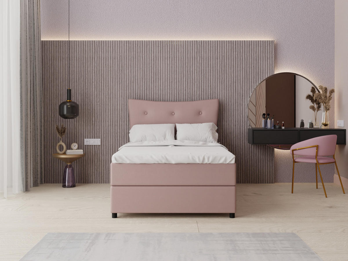 BOXBETT Nevada 100x200 cm Polsterbett mit hochwertiger Bonell-Matratze und Topper - rosa - Rosa, Holz (100/200cm) - Panda Möbel