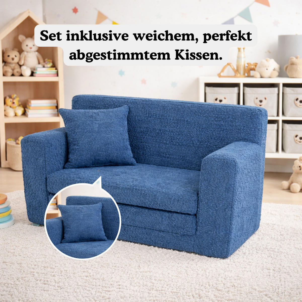 KINDERSOFA David – Stilvoller Komfort für das Kinderzimmer - In den Trendfarben - Blau, Textil (83/47/43cm) - Fortisline
