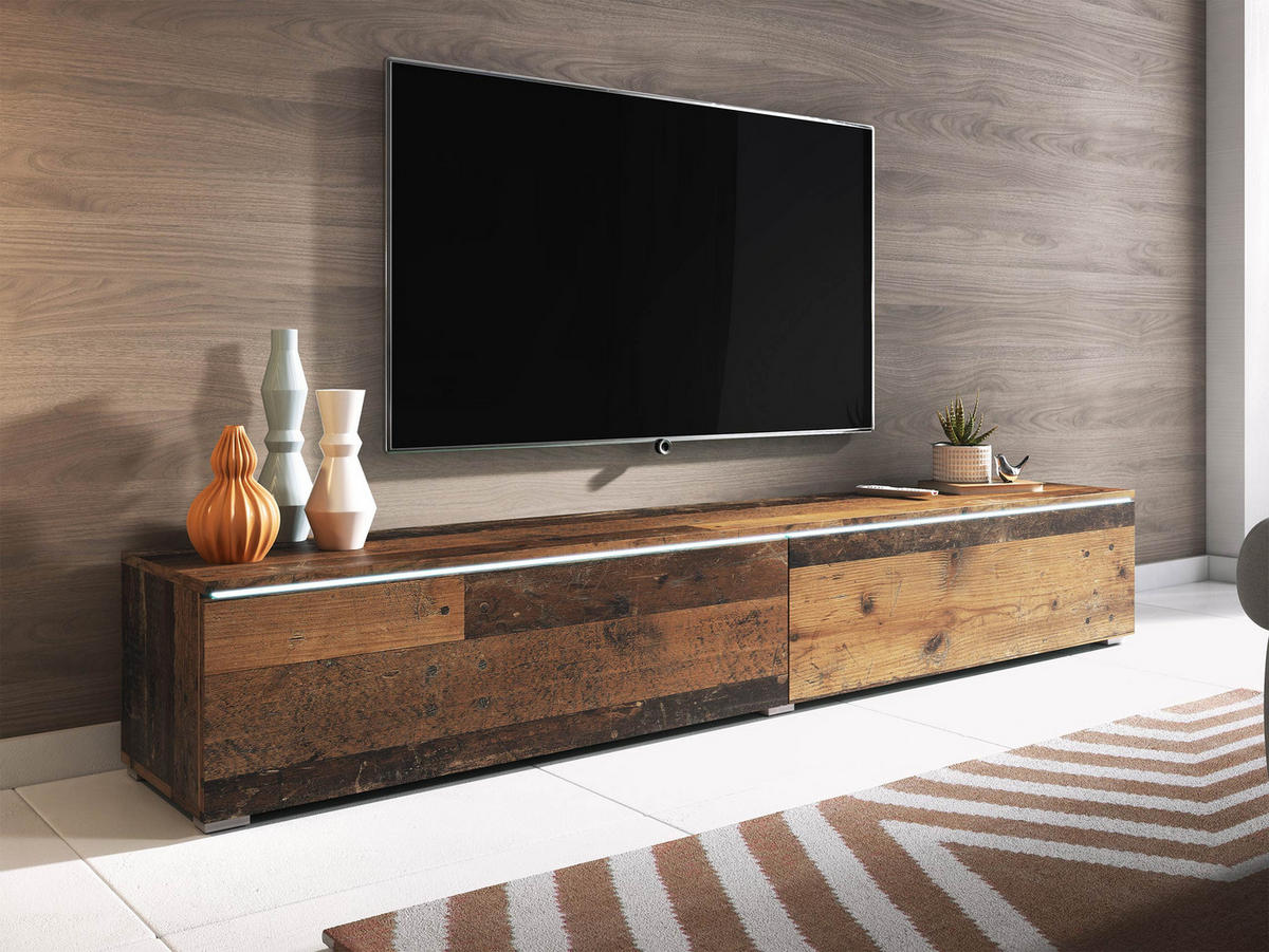 TV-LOWBOARD D180 mit weißer LED Beleuchtung - Silberfarben/Braun, Holzwerkstoff/Kunststoff (180/30/33cm) - MIRJAN24