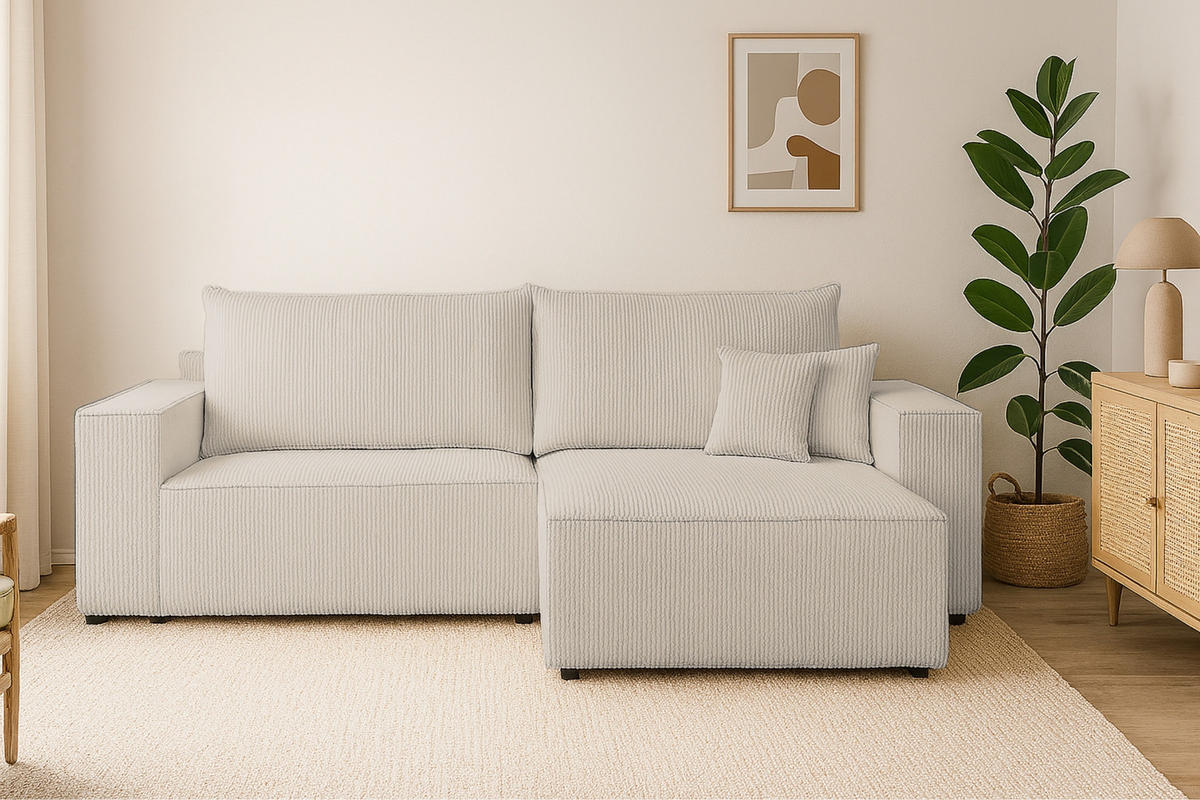 ECKSOFA MATT 255/153 cm rechts in Cord Creme - Creme/Schwarz, Holz/Holzwerkstoff (255/153cm) - Deine Möbel 24