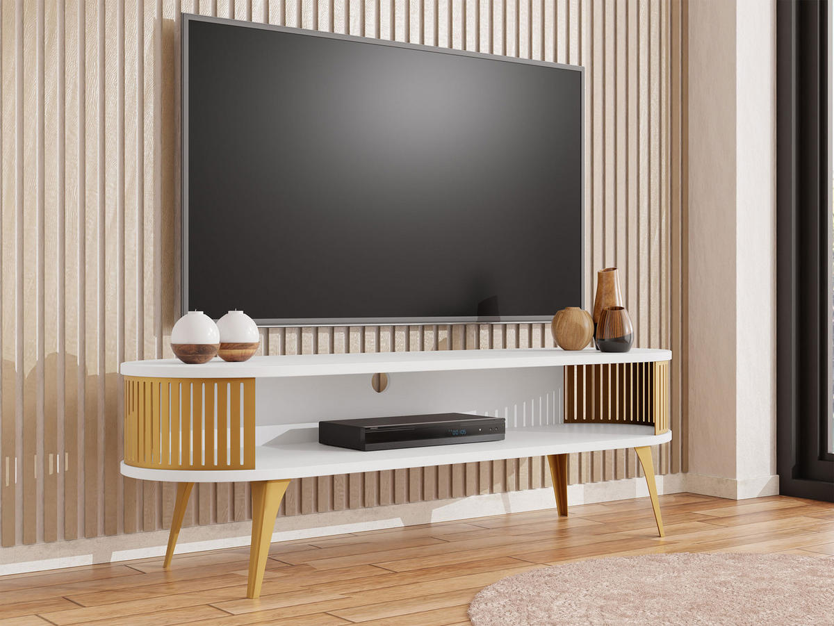 TV-LOWBOARD Roenni Oval Gold - Goldfarben/Weiß, Holzwerkstoff/Metall (140/44/40cm) - MIRJAN24