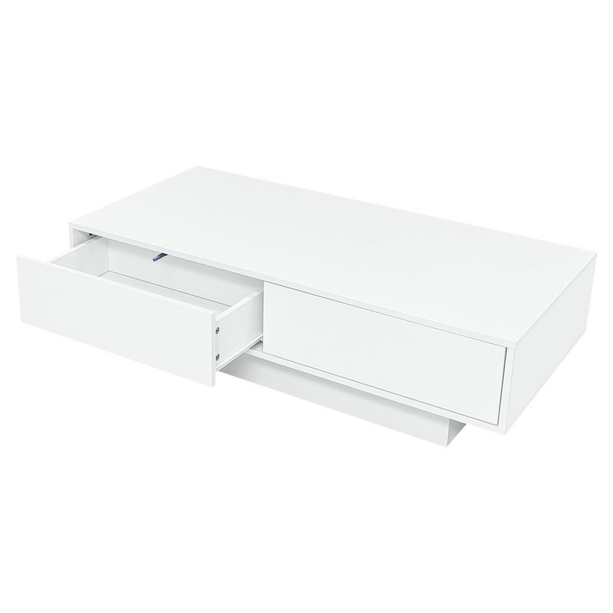COUCHTISCH 115x55cm Weiß Hochglanz LED 2 Schubladen 30kg Tragkraft Modern - Weiß, Holz (127.99/66.68/11.79cm) - FLIEKS