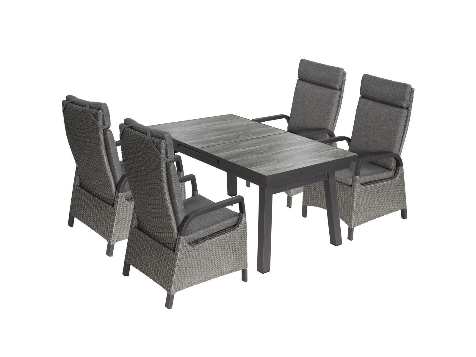 GARTENMÖBEL-SET Sydney 4 Aluminium ausziehbarer Tisch 4x Hochlehner Gartensessel - Grau, Naturmaterialien - bellavista - Home & Garden