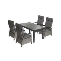 GARTENMÖBEL-SET Sydney 4 Aluminium ausziehbarer Tisch 4x Hochlehner Gartensessel - Grau, Naturmaterialien - bellavista - Home & Garden