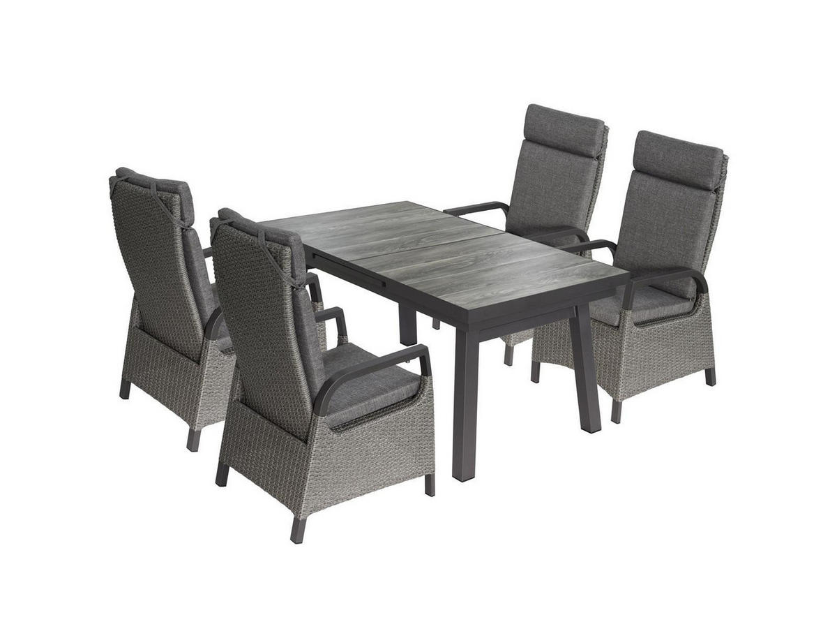 GARTENMÖBEL-SET Sydney 4 Aluminium ausziehbarer Tisch 4x Hochlehner Gartensessel - Grau, Naturmaterialien - bellavista - Home & Garden