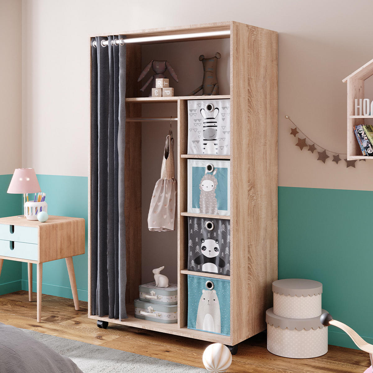 KLEIDERSCHRANK Doros Sonoma 100 x 168 cm offen, mit Rollen - Sonoma Eiche, Holzwerkstoff (100/168/50cm) - Vicco