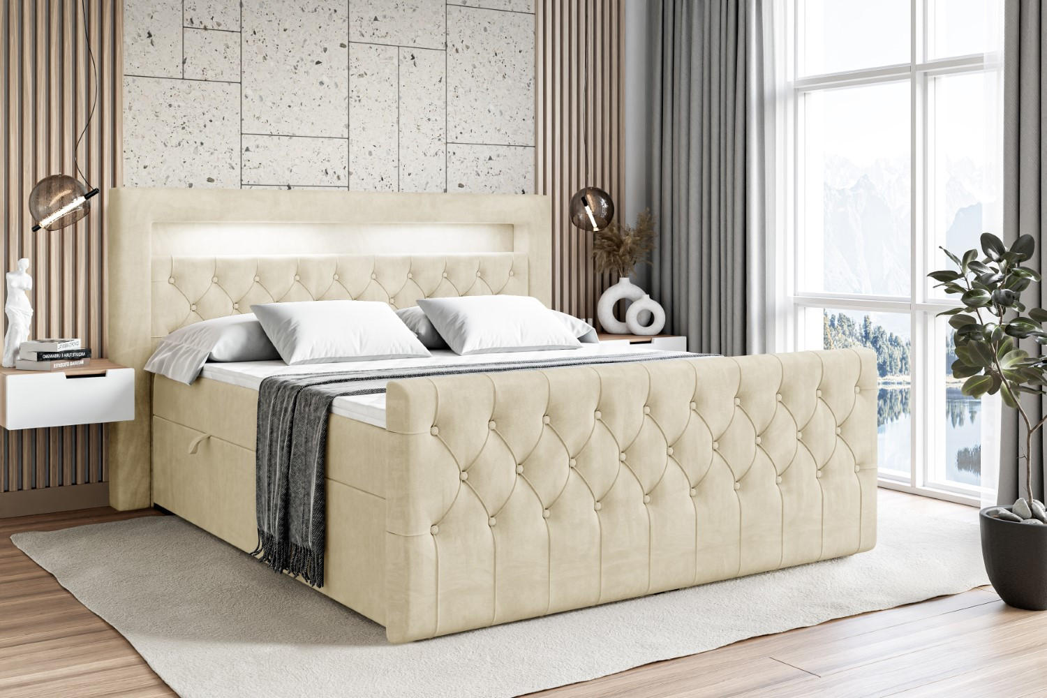 BOXBETT AURORA - 200x200 - H3 - Beige - Beige, Holzwerkstoff (200/200cm) - ALTDECOR