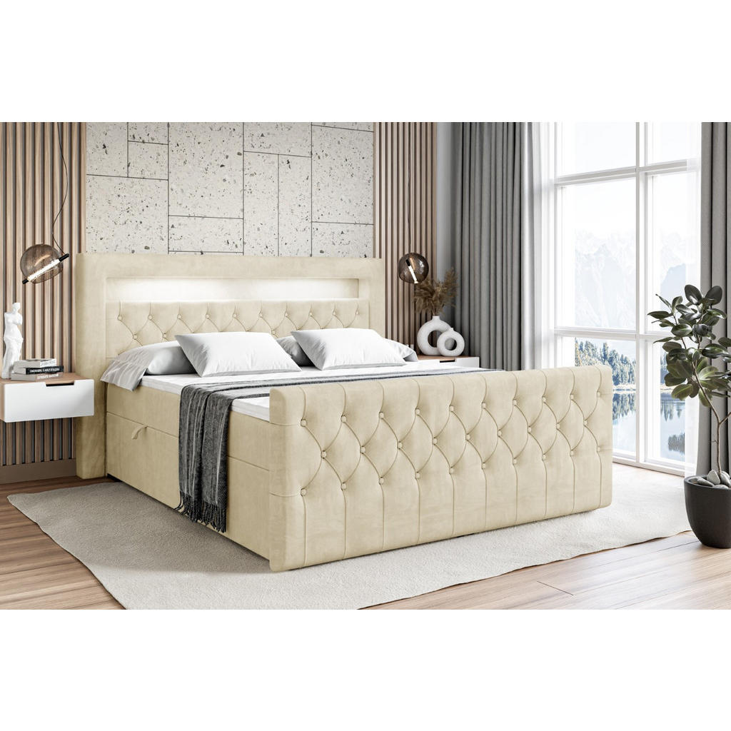 Thumbnail - Altdecor Boxbett, Beige, Holzwerkstoff, Höhe ca. 20 cm, 200x200 cm, Schlafzimmer, Betten, Boxspringbetten