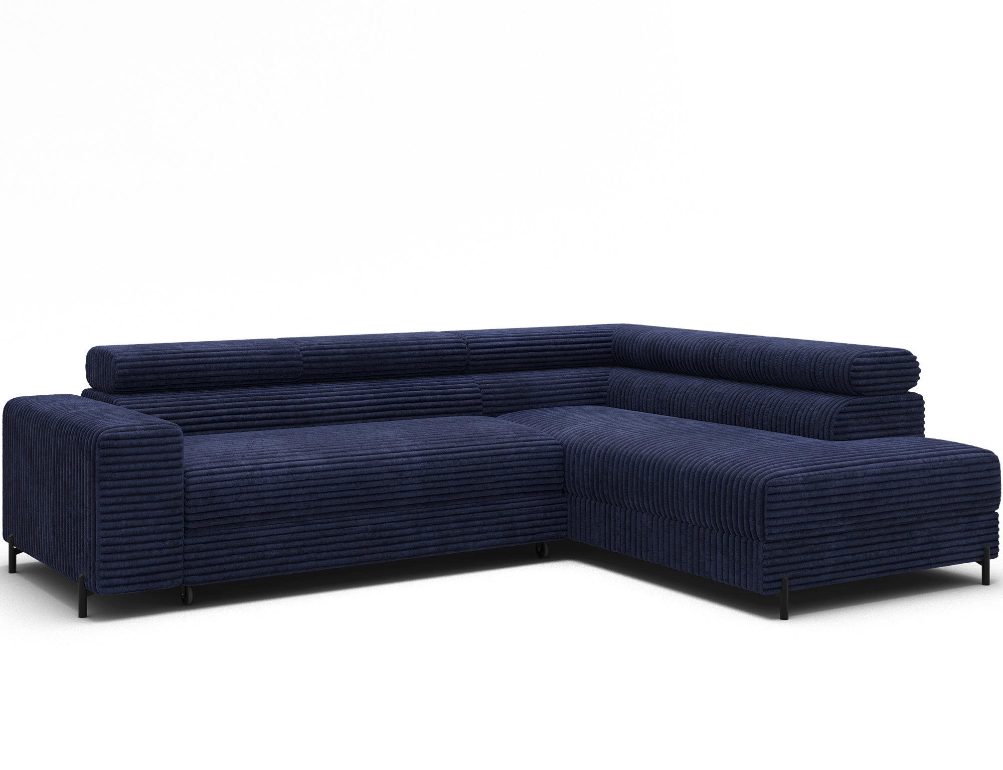 ECKSOFA COLESIO L-Form, Schlaffunktion, Bettkasten, verstellbare Kopfstützen, Wellenfederung, Metallfüße, breiter Cordstoff - Schwarz/Dunkelblau, Kunststoff/Metall (204/269cm) - Wohnideebilder