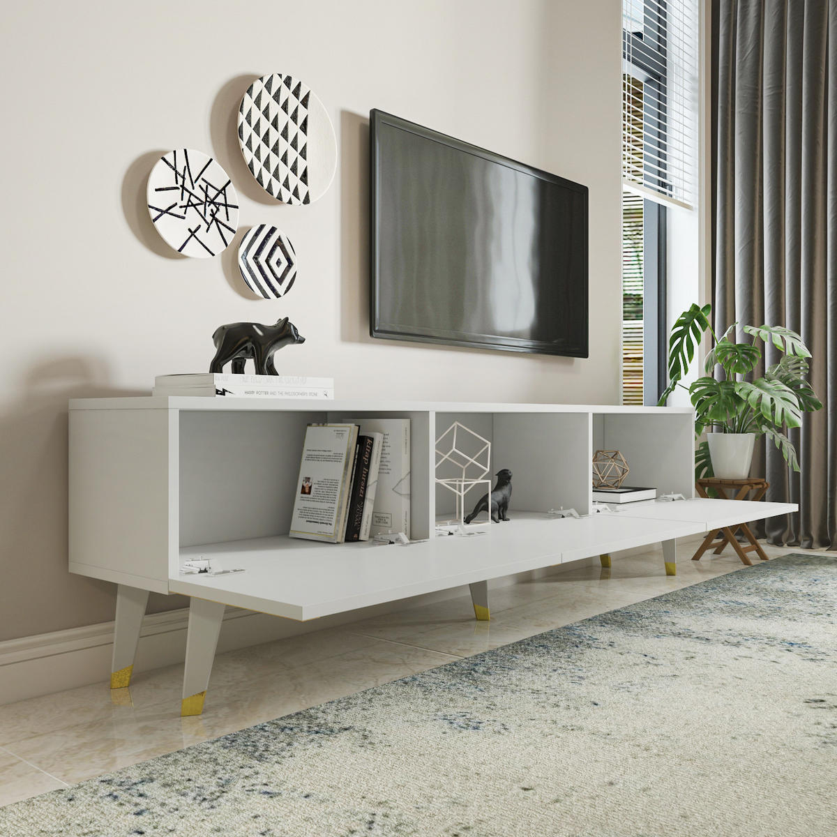 TV Stand Milagro Weıss Gold - Goldfarben, Holzwerkstoff (31.3/49.3/180cm) - Decorotika