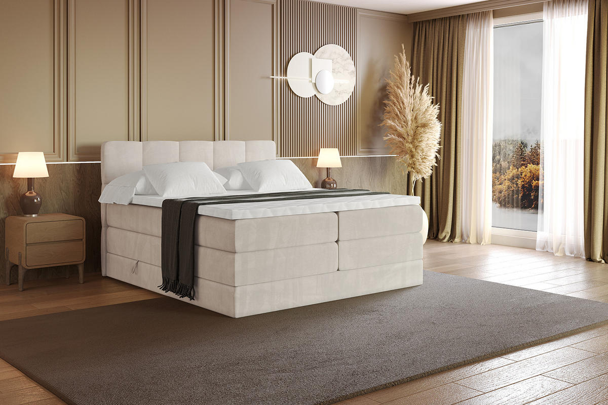 BOXSPRINGBETT mit Matratze H3|H4 und Lattenrost - LIRO KING-120x200 - Beige Casablanca - Beige, Holzwerkstoff (120/200cm) - ALTDECOR