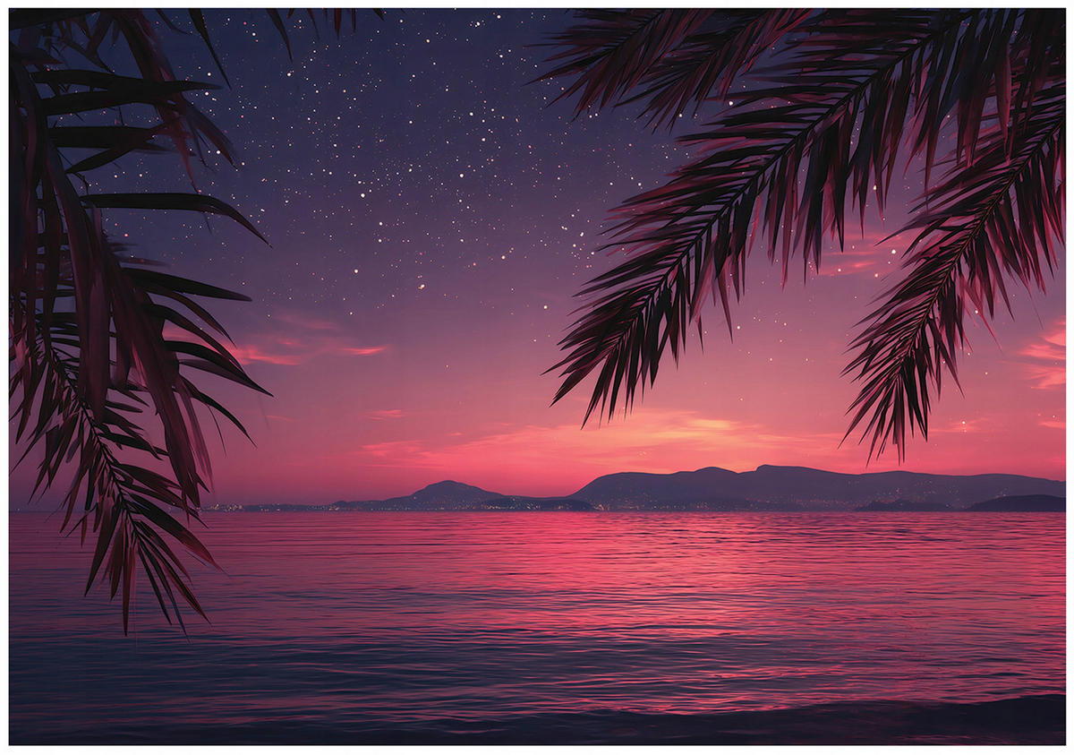 FOTOTAPETE Palmen Strand Lila 400x280 cm - Multicolor, Papier (400/280cm) - Wallarena