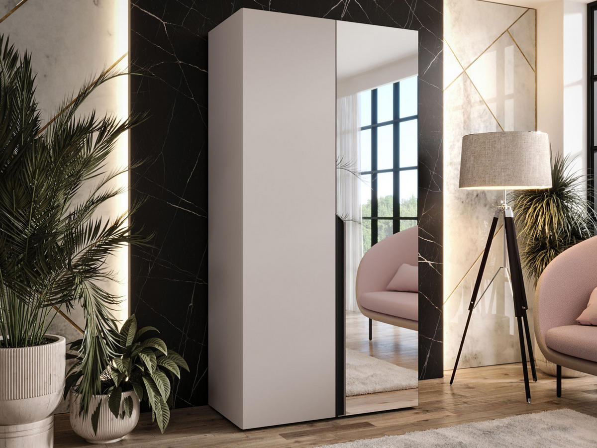 DREHTÜRENSCHRANK Mila II 100 - Kaschmir/Schwarz, Holzwerkstoff/Kunststoff (100/202/52cm) - MIRJAN24