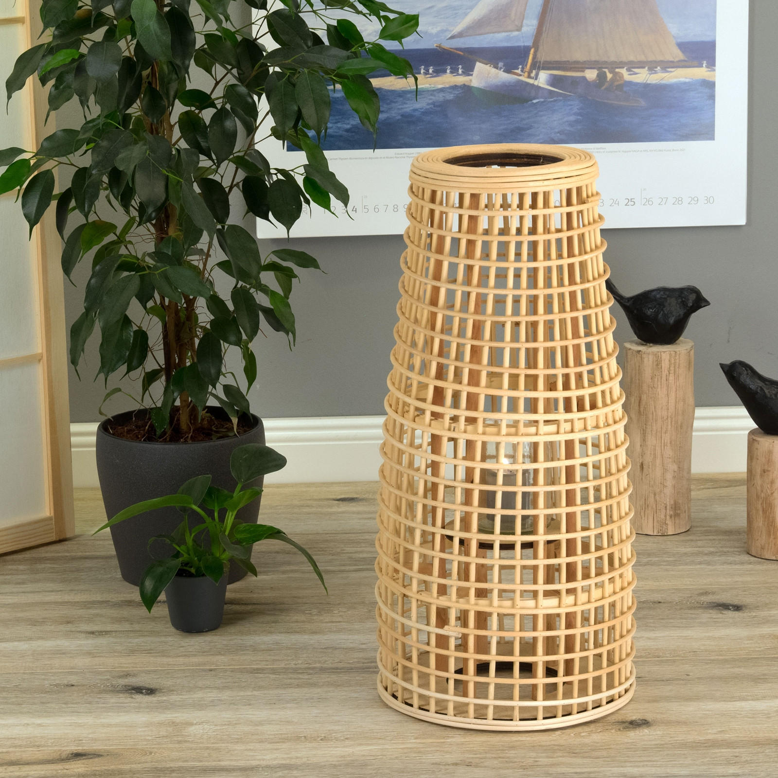 LATERNE Iva 50 Bambus, mit Windlicht-Glaseinsatz naturfarben - Naturfarben, Holz (25/50/25cm) - CREEDWOOD