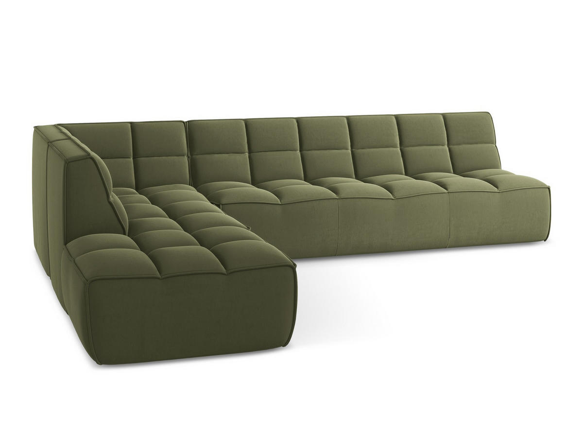 ECKSOFA Beidseitig Samt Stoff Grün - Schwarz/Olivgrün, Kunststoff/Textil (308/258cm) - Makamii