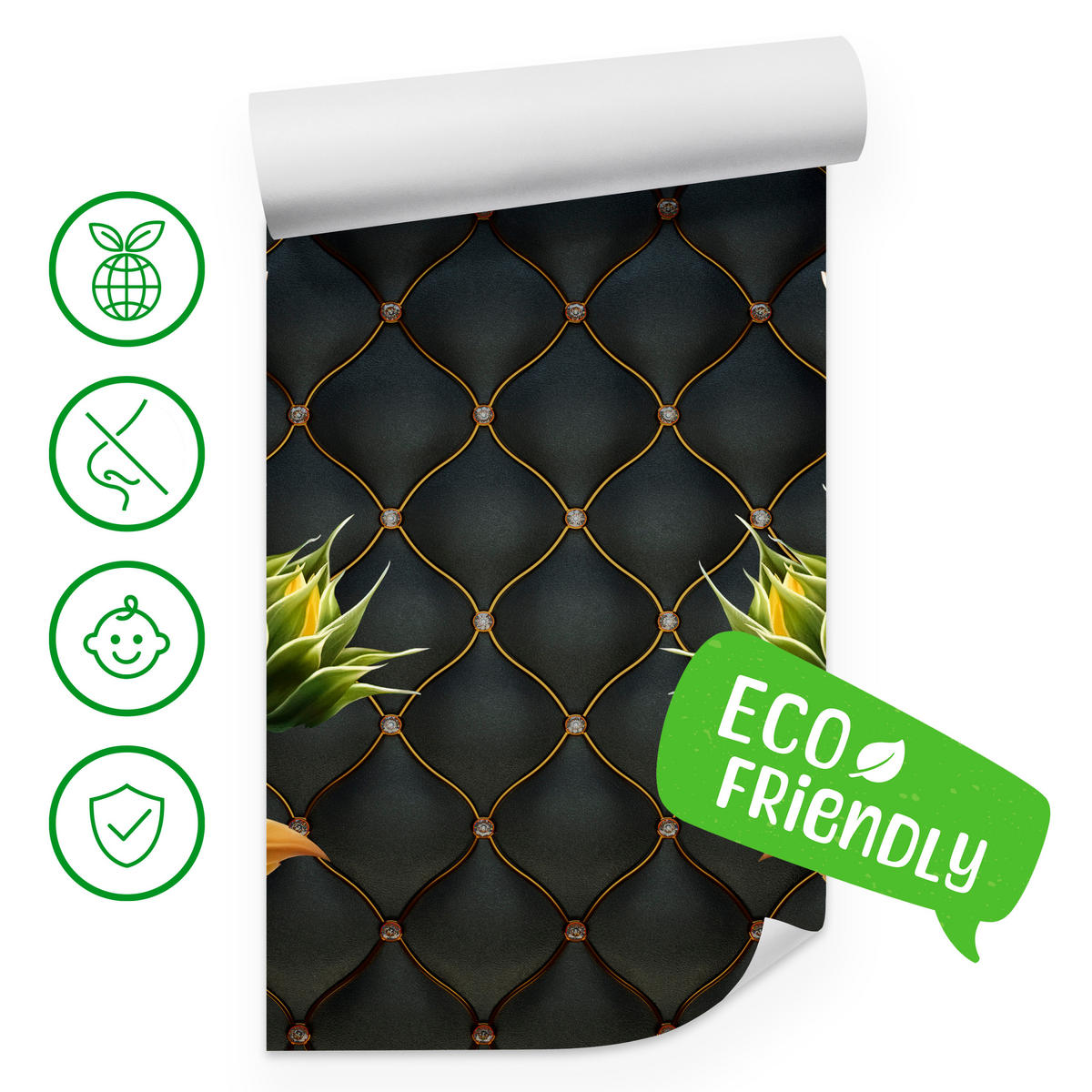 FOTOTAPETE für Küche Blume Sonnenblumen auf gestepptem Hintergrund 450x315 - Gelb/Schwarz, Papier (450/315cm) - Muralo