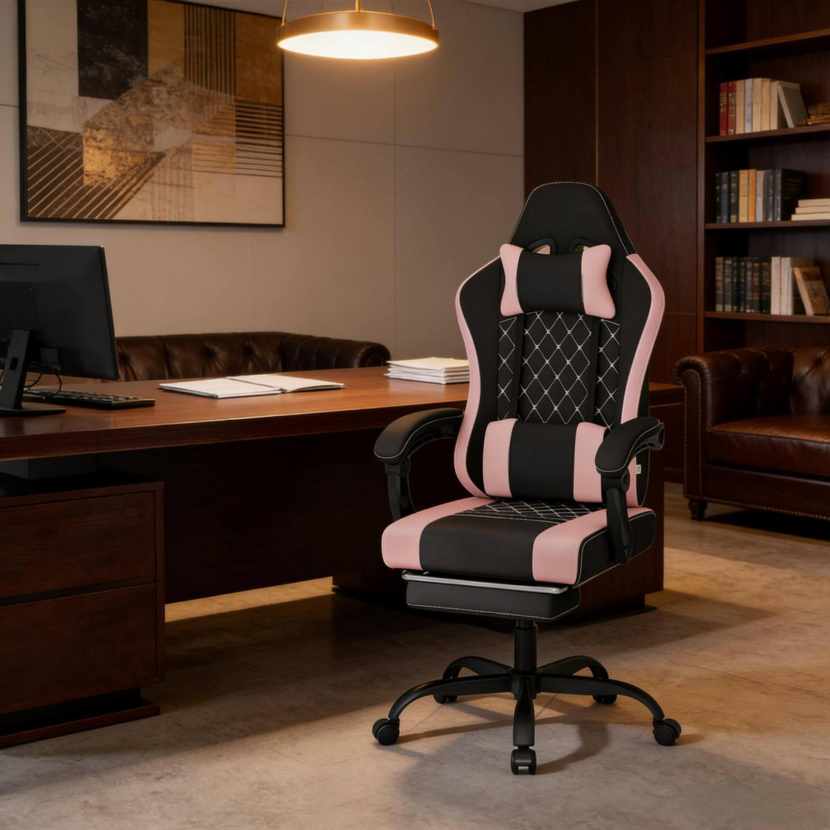BÜROSTUHL mit Massagefunktion höhenverstellbar Mesh-Stoff Metall Black/Pink - Schwarz, Metall (70/127/70cm) - Meubliv