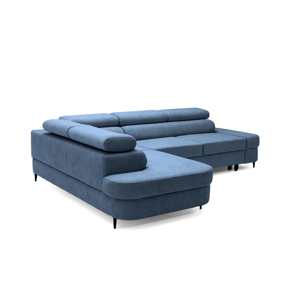 ECKSOFA PRIAM L Links mit Schlaffunktion 125x195 Velours Blau - Blau/Schwarz, Holz/Textil (203/275cm) - Muffo