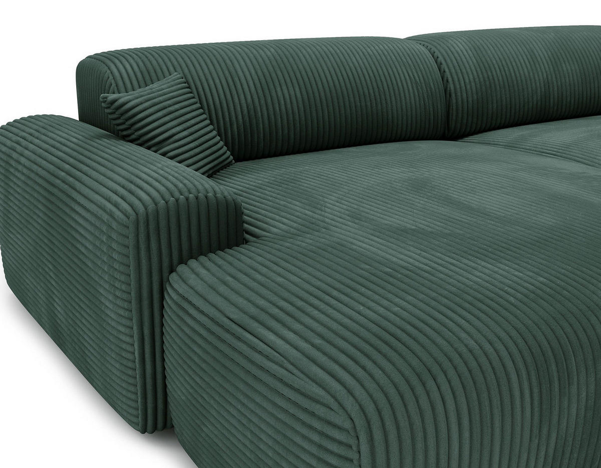 ECKSOFA mit Longchair - Cord - Schwarz/Grün, Kunststoff/Textil (284/178cm) - home24