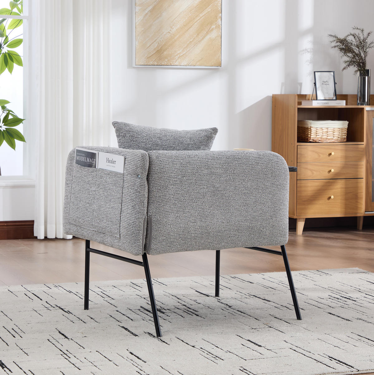 SESSEL 86/72/71 cm grau aus Chenille mit Beistelltisch - Grau, Textil (72/71/86cm) - OKWISH
