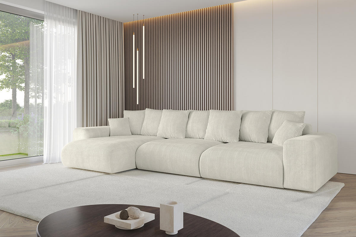 ECKSOFA Ottomane links ESKAR-L 364x176x84 Ecru Cord - Ecru/Schwarz, Holzwerkstoff/Kunststoff (364/176cm) - ALTDECOR