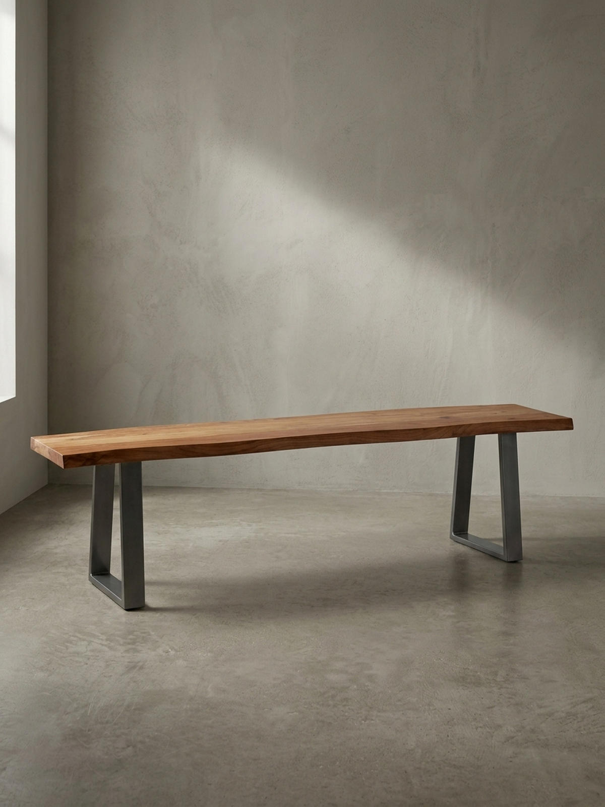 ESSZIMMERBANK Massivholz Metall Baumkante Chromgestell, Akazie 180x40x46 cm - Silberfarben/Braun, Holz/Metall (180/46/40cm) - KADIMA DESIGN