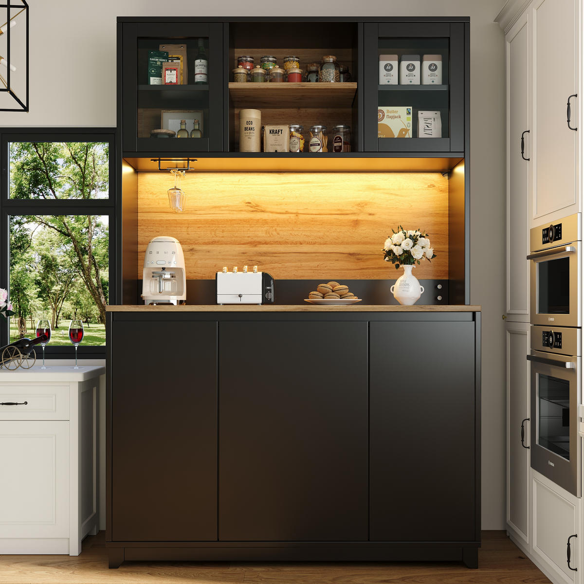 BUFFET 120/40/180 cm schwarz aus MDF mit LED - Schwarz, Holzwerkstoff (120/180/40cm) - OKWISH