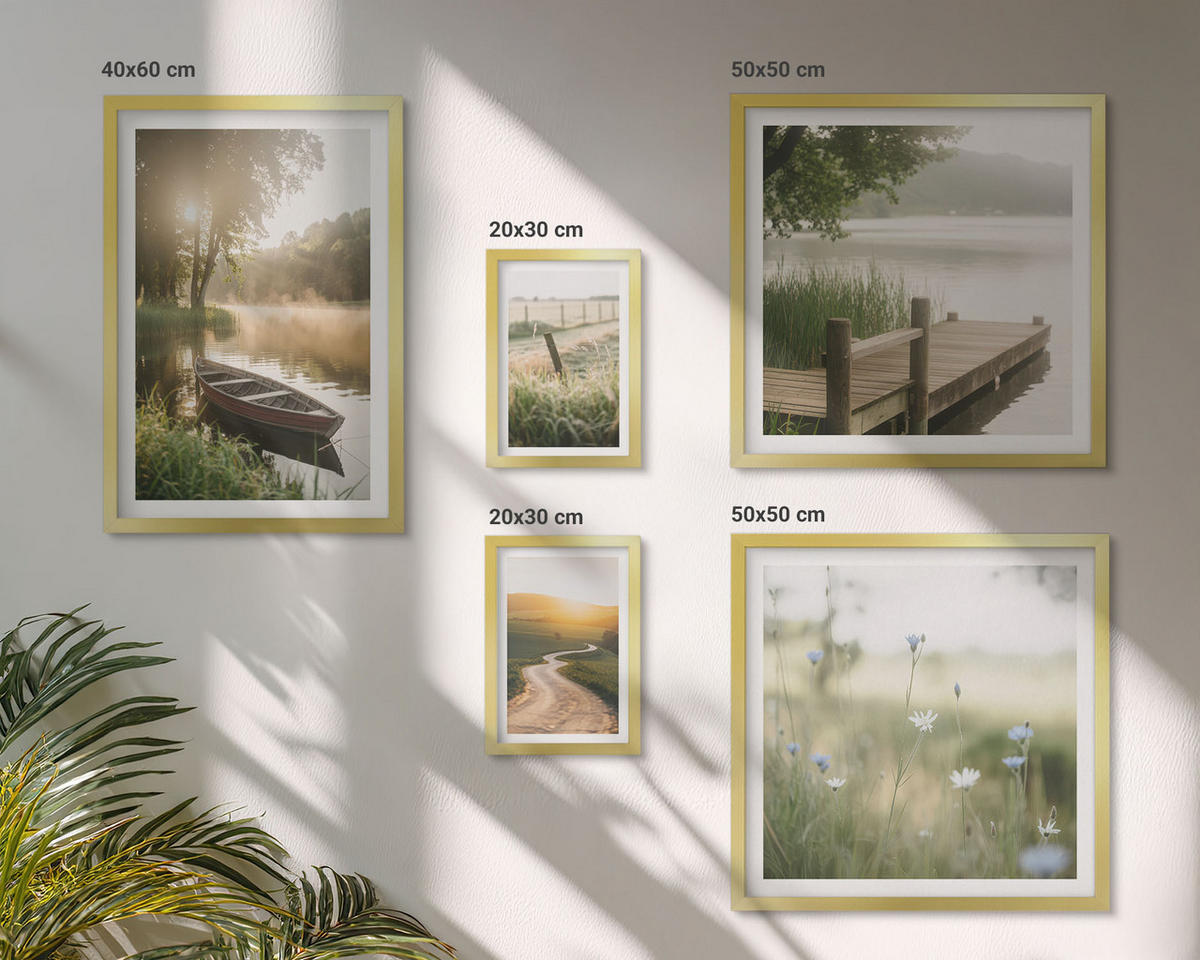 BILDER SET 5er Set - 50x50 cm & 20x30 cm & 40x60 cm Goldrahmen - Libellen im Gras, Wassermalerei - Goldfarben, Kunststoff (40/60cm) - TULUP