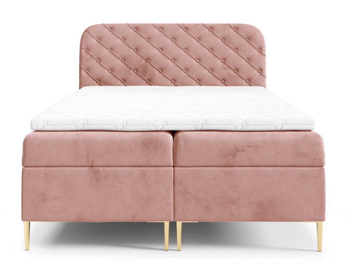 BOXSPRINGBETT 180x200 Elara, Chesterfield, 15 cm Beine, Matratze, Rosa - Pink, Holz/Textil (180/200cm) - Emporius